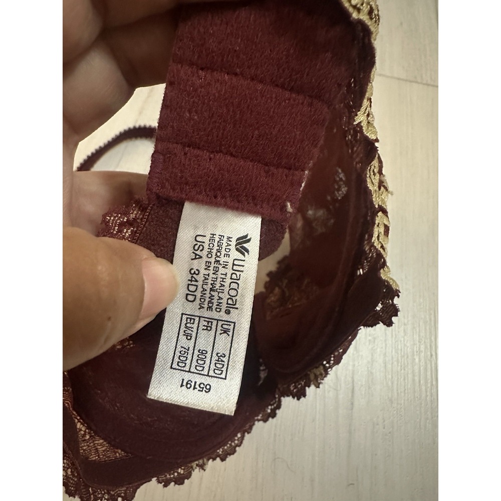 Wacoal Embrace Lace Bra 65191 Sz 34DD - Burgundy / Nude - Floral - NWOT - Picture 5 of 5